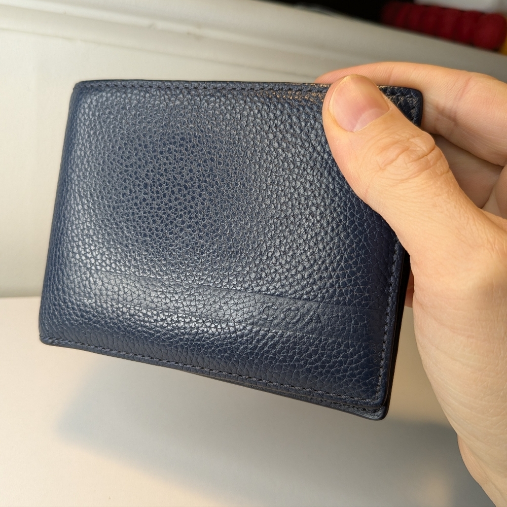 Coach Navy Blue Pebbled Leather Bifold Wallet